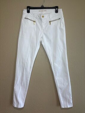 Michael Kors White Skinny Jeans with Gold Hardware